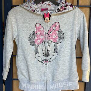 Disney Minnie Mouse Girls Zip Hoodie Rhinestone Graphic Size 4